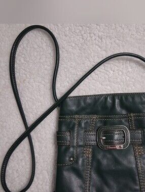 Vintage Tignanello Dark Green Leather Crossbody with Silver Buckle, 22" Drop